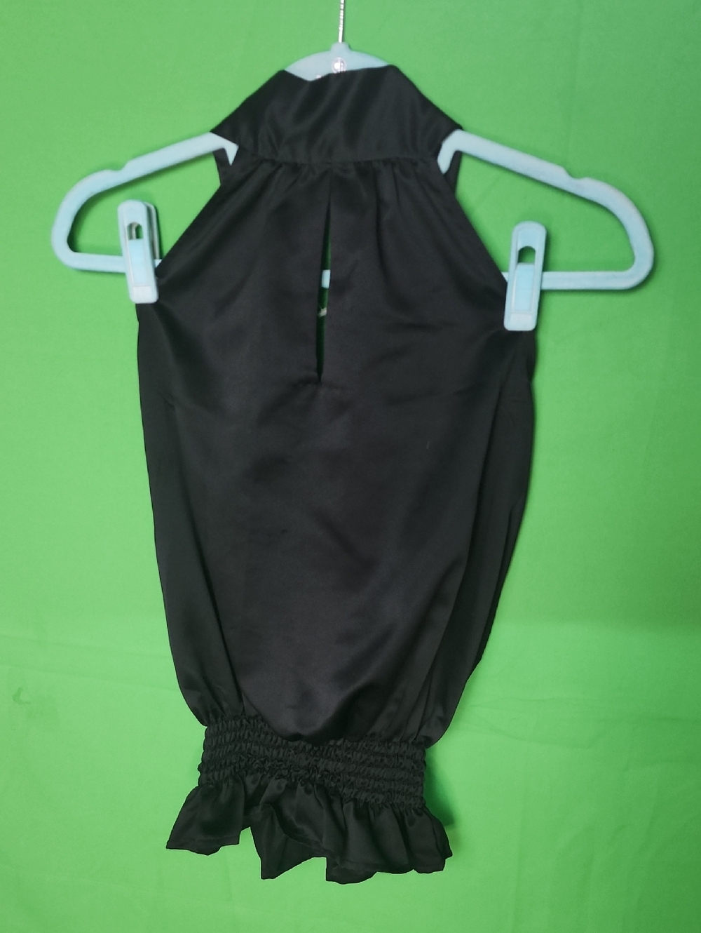 GUESS Black Satin Halter Top Smocked Waist Keyhole Y2K Blouse Medium